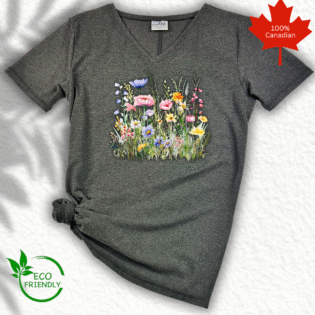 Eco-friendly floral shirt, Canadian-made product.