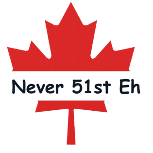 Red maple leaf with 'Never 51st Eh' text.