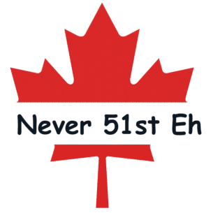 Red maple leaf with 'Never 51st Eh' text.