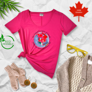 Eco-friendly pink Canada T-shirt with accessories