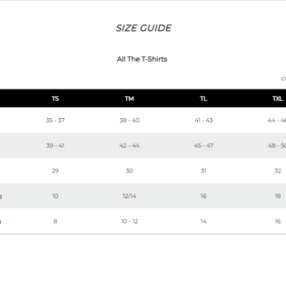 T-shirt size guide: TS to TXL measurements